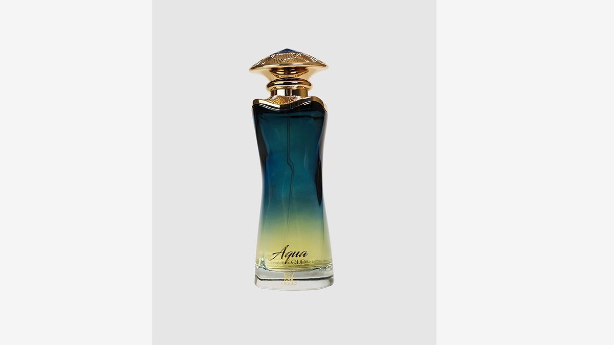 Ahmed Al Maghribi Aqua Oud perfume bottle design
